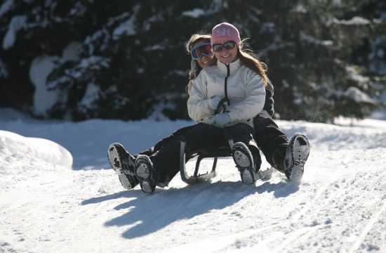 Friends tobogganing